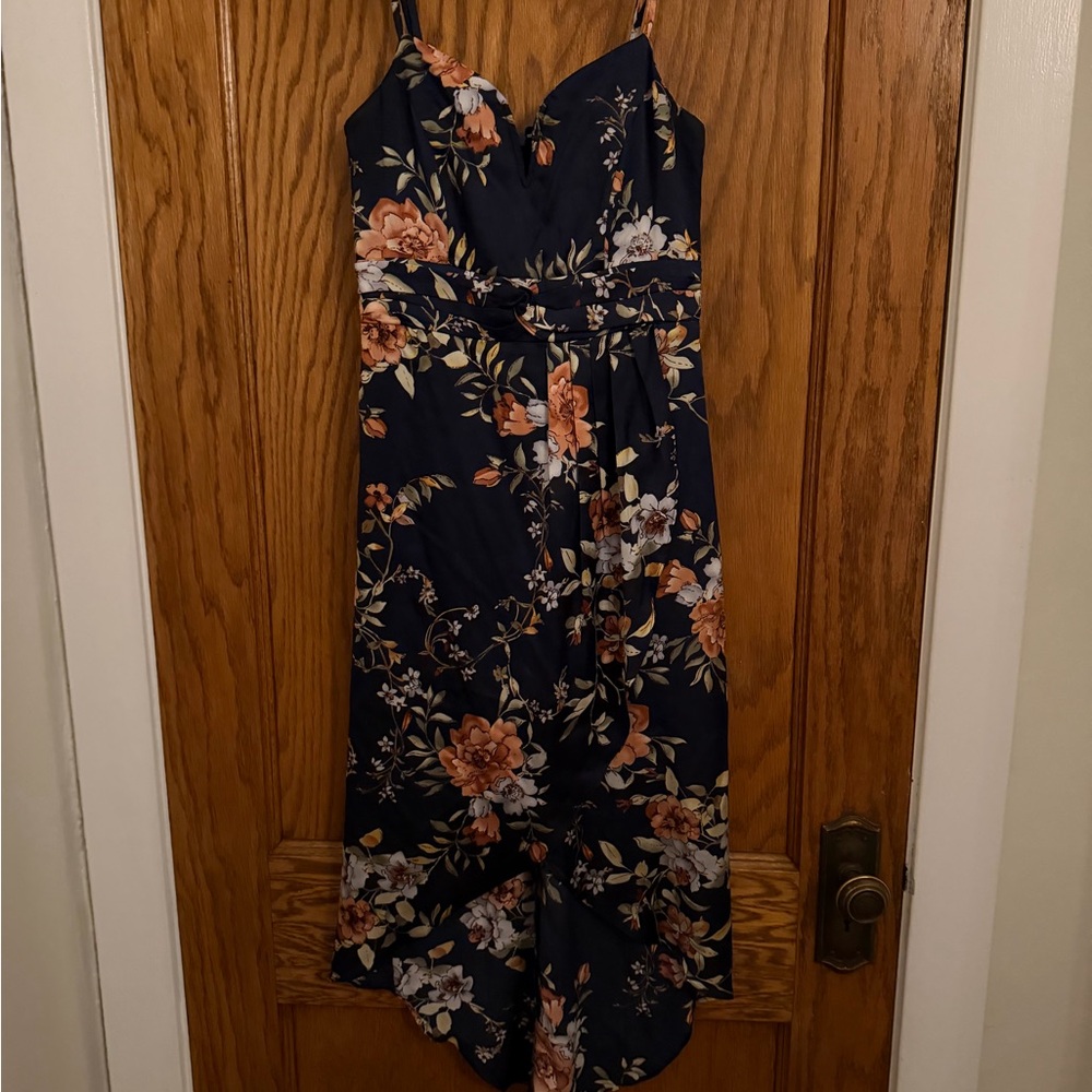 Lulu's Midnight Floral High Low Dress